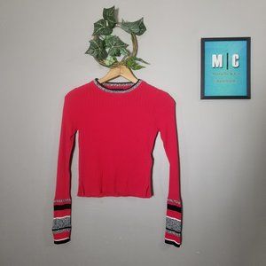 Topshop Ribbed Red Long Sleeve Cropped Top Sz 4